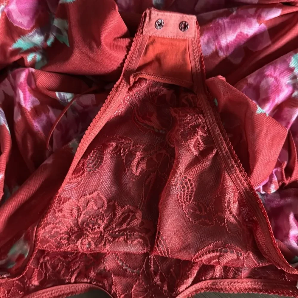 NWOT Free People Undercover Bodysuit XS Floral Thong Off Shoulder Long Sleeve